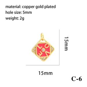 15mm gold plated red enamel LOVE pendant with crystals for jewelry making