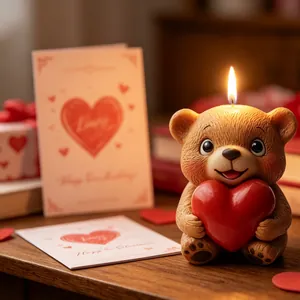 Süße Bär-Duftkerze mit rotem Herz als romantisches Geschenk zum Valentinstag Deko