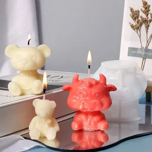 3D teddy bear and cartoon cow silicone mold for DIY aromatherapy candles