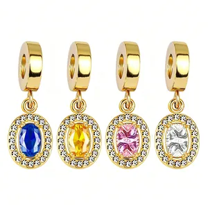Stainless Steel Sunflower Oval Rhinestone Pendant Charm Light Luxury Gold Plated DIY Jewelry Accessories For Women