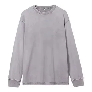 Front view showing the washed distressed texture of 230g cotton long sleeve shirt
