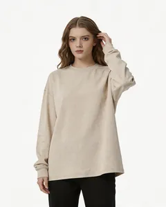 Full view of vintage washed oversized long-sleeve cotton T-shirt on model in studio