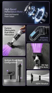 Technical details of portable pet hair vacuum with 4000mAh battery and HEPA filtration
