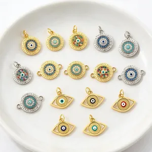 Collection of evil eye charms in gold and silver finish with colorful cubic zirconia