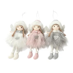 Set de tres muñecos ángeles de Navidad de peluche con alas brillantes y gorros