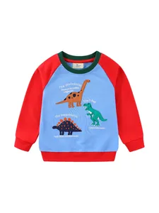Felpa da Ragazzo con Dinosauro Manica Lunga Blocchi di Colore Pullover in Cotone Top Casual per Bambini Autunno Primavera