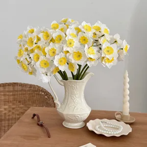 Elegant artificial narcissus flower bouquet with white and yellow petals for home decor