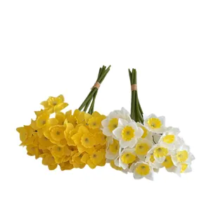 Realistic artificial narcissus daffodil flower bouquets in yellow and white for home decor