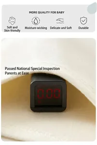 Macro detail of soft cotton baby thermal pajamas with safety test result display