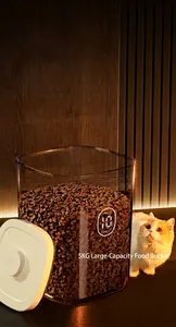 Detailed view of a 5kg vacuum pet food storage bucket with a digital display