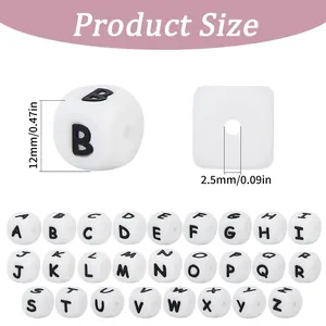 12mm witte siliconen alfabet kralen set A-Z voor DIY sieraden met de afmetingen