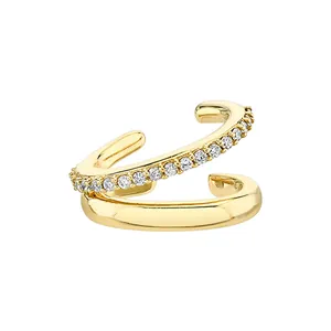 Boucles d'Oreilles Bague d'Oreille Double Couche en Argent Sterling 925 pour Femmes Strass Incrusté Or Argent Plaqué Bijoux