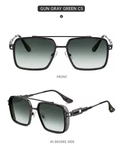Square gunmetal punk sunglasses with gradient green lenses and protective side shields