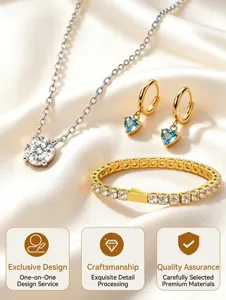 Luxus Edelstahlschmuckset mit Zirkonia Anhänger Halskette und Herzohrringen