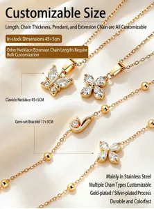 Detailansicht von vergoldeten Edelstahlketten und Armbändern mit Zirkonia-Anhängern