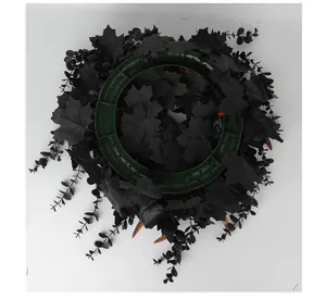 Detailed back view of Halloween wreath showing the green plastic ring frame support
