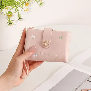 Women Short Wallet PU Leather Daisy Floral Print Metal Buckle Zip Coin Purse Multi Card Slots Casual Student Wristlet