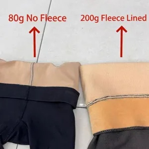 Detail comparison showing 80g non-fleece and 200g fleece lining for leggings