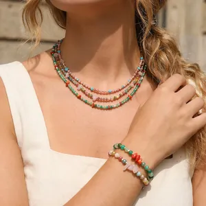 Handgemaakte Kralenketting En Armband Van Natuursteen Boheemse Vergulde Koperen Onregelmatige Halfedelsteen Sieraden Voor Dames