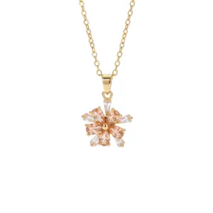 Elegant gold-plated necklace featuring a detailed peach zircon flower pendant for women