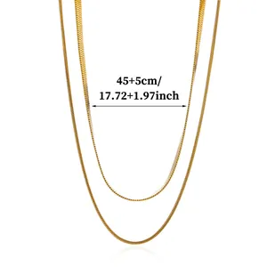 Détail du collier chaîne serpent double couche en acier inoxydable plaqué or 18K 45+5cm