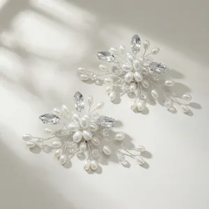 Elegant floral shoe clips with pearls and rhinestones for bridal or wedding footwear
