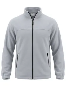 Giacca in pile grigio chiaro da uomo con zip intera e collo alto per outdoor