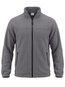 Giacca in pile grigio per uomo con collo alto e tasche laterali con zip, molto calda