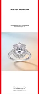 Detalle macro de anillo de plata 925 y moissanita con engaste de halo óvalo
