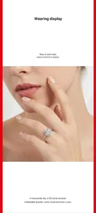 Modelo luciendo un elegante anillo de plata S925 y moissanite con diseño de halo cuadrado