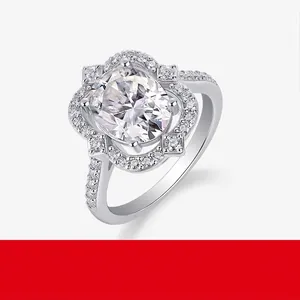 Anillo de Moissanita de Plata de Ley 925 de Lujo Corte Brillante Redondo Halo Incrustado Joyería de Compromiso de Boda para Mujer Anillo de Dedo