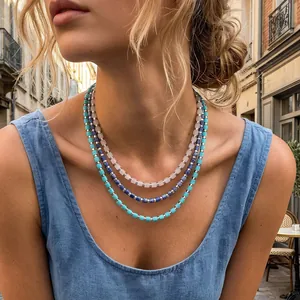 Collana Etnica Boho a Perline Donna Distanziatori in Metallo Rame Pietra Semipreziosa Perle a Tubo Cilindrico Choker