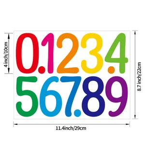 Large 4-inch colorful vinyl number stickers showing dimensions for bulletin board decor