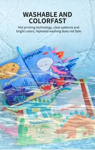 Dettaglio del libro di stoffa lavabile per neonati immerso per mostrare i colori vivaci