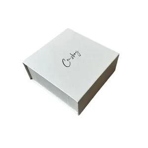 Elegant beige square magnetic flip jewelry box for necklaces and rings