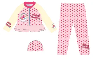 Conjunto de traje de baño de 3 piezas para niña con lunares rosas y gráficos de sirena