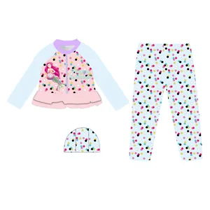 Conjunto de bañador sirena de 3 piezas para niñas con manga larga y lunares