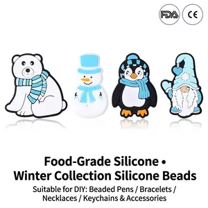 Cartoon Winter Thema Lebensmittelqualität Silikon Perlen Schneemann Eisbär Pinguin Zwerg Für Baby Zahnen DIY Schmuckherstellung Handwerk