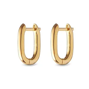 Minimalistische vergulde 925 sterling zilveren U-vormige creolen voor vrouwen