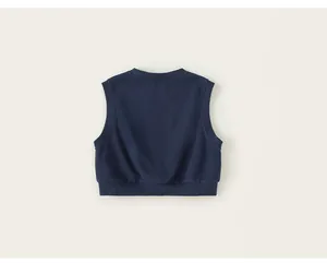 Back view of boys navy blue sleeveless vest made of premium knit fabric for kids