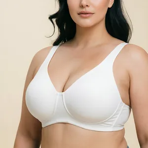 Comodo reggiseno bianco taglie forti senza ferretto con coppe piene senza cuciture per donna.