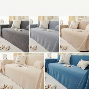 Selection of soft chenille sofa covers in five elegant solid colors for home decor