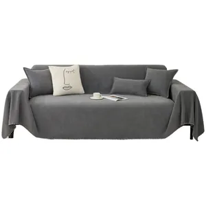 Premium minimalist dark grey sofa cover blanket with elegant white decorative edge