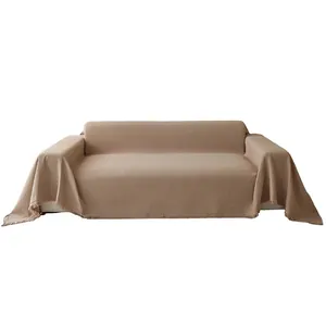 Premium lightweight chenille waffle weave couch cover in solid beige for all seasons