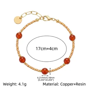 Pulsera de cuentas vintage con resina naranja y cadena de cobre dorado, SKU detalle