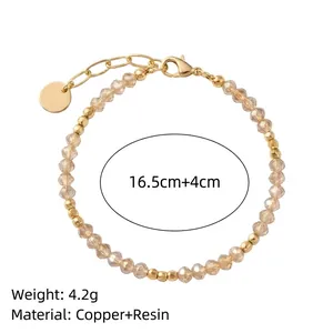 Elegante pulsera retro de cobre dorado y resina con cuentas facetadas en color champán