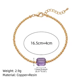 Pulsera de cuentas doradas con colgante de resina púrpura de cobre y resina fina