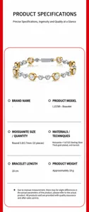 Detailed view of moissanite bubble bracelet in 925 sterling silver with thick gold plating