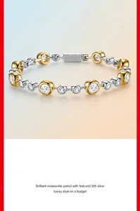 Détail macro d'un élégant bracelet bulles en moissanite bicolore en argent 925
