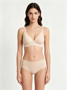 Seamless jelly bra and panty set with soft wire-free support in beige for daily comfort